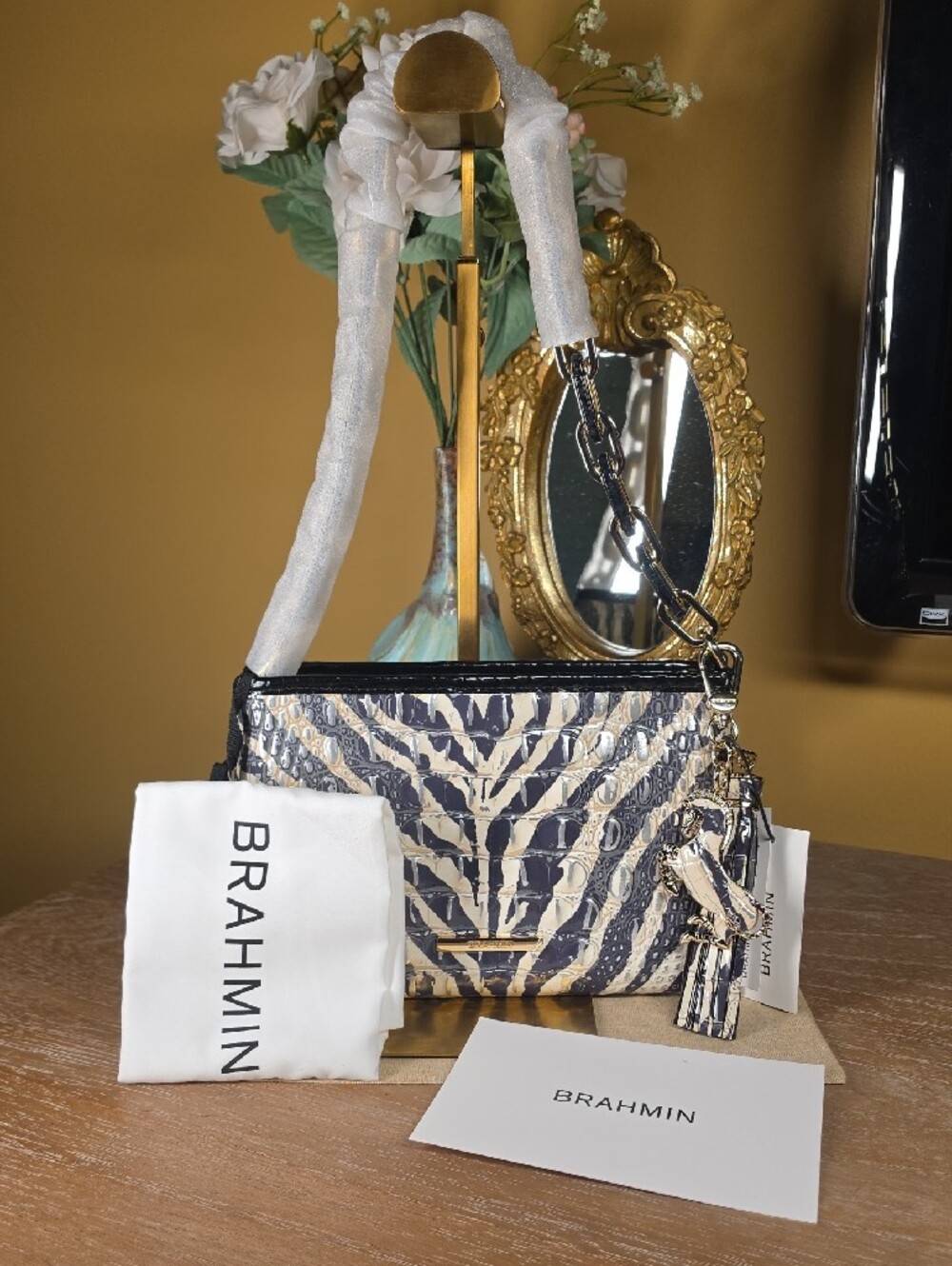 Brahmin Mod Lorelei Everlasting Encore Zebra w/ RARE Zebra Charm NWT SET!